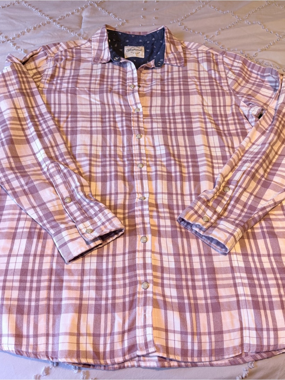 Jachs Girlfriend Lavender and White Plaid Button-Down Flannel - Large
